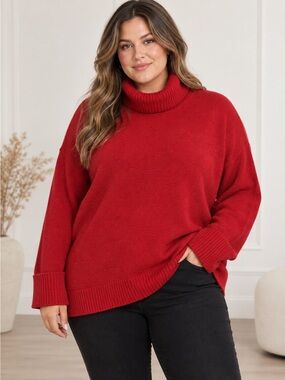 Old Navy SoSoft Red Turtleneck Oversized Sweater Plus Size 2X